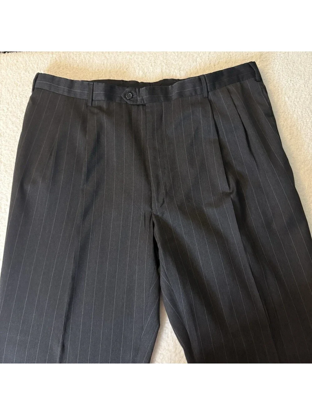 Jos A Bank Signature Suit 48L Pants 40x31 Charcoal Pinstripe 100% Wool